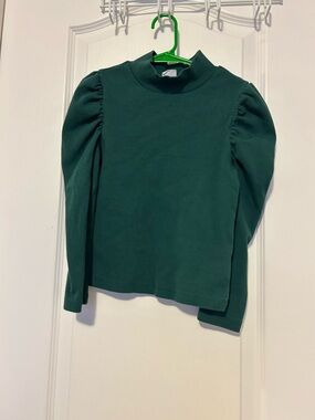 GAP Dark Green Long Sleeve Mock Neck Puff Shoulder Top